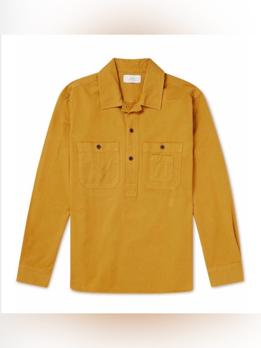 Mr P. Men's Mustard Long-Sleeve Button-Front Work Shirt, 100% Cotton, Size L